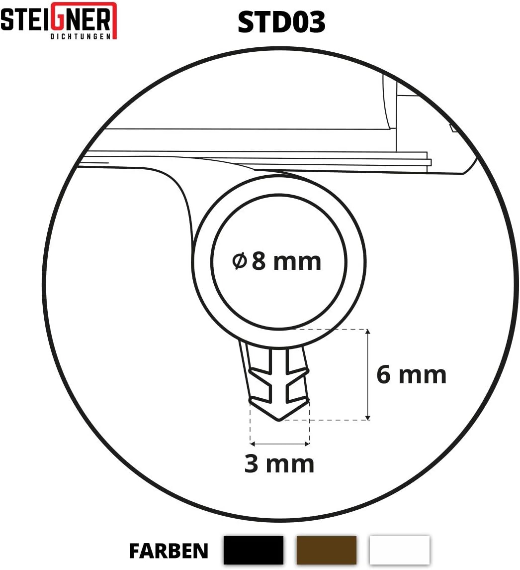STEIGNER Türdichtung SCHLAUCHDICHTUNG Türgummi 15m 8mm STD03 WEISS - Gummidichtung Profildichtung Un