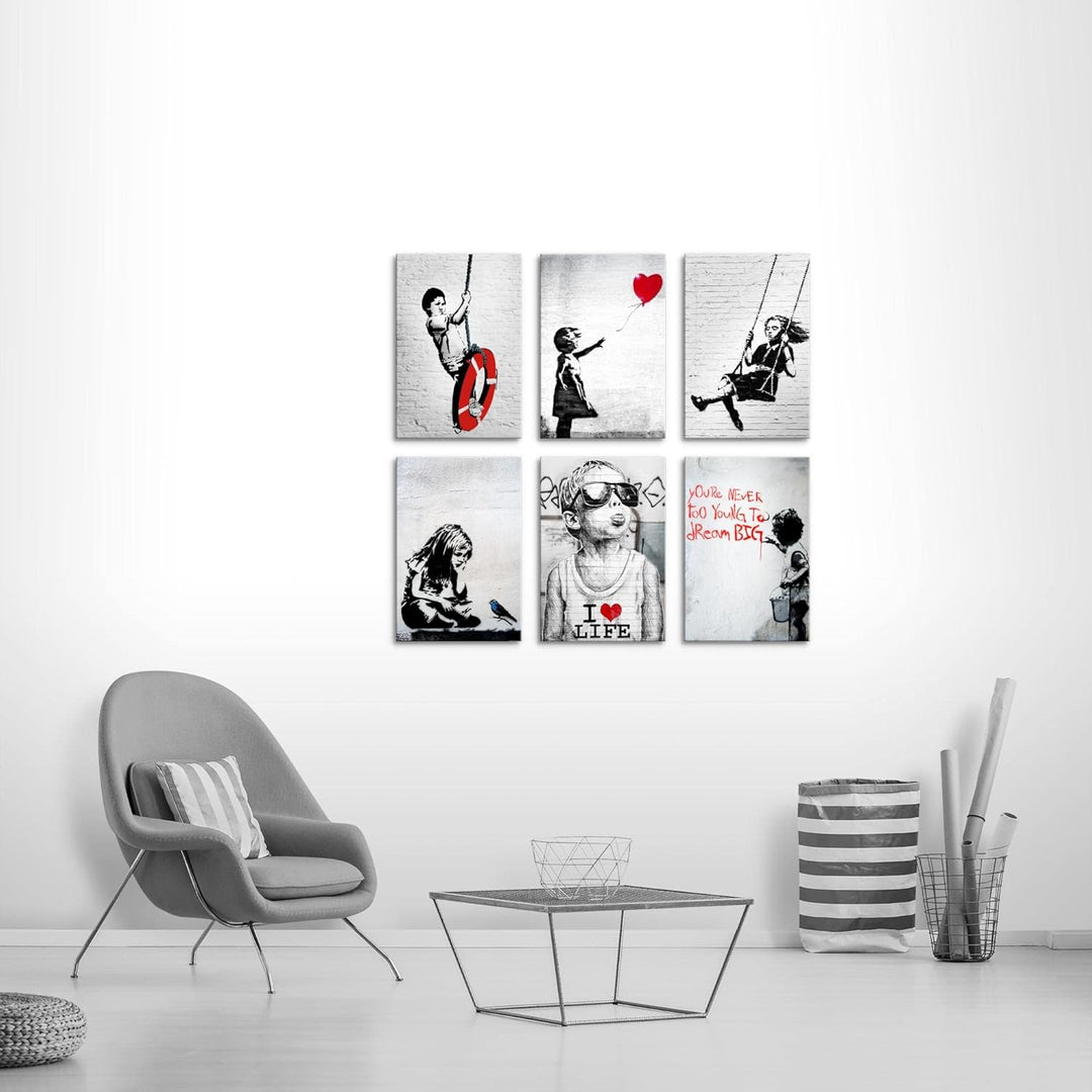 Novart Wandbilder Set Banksy Collage - KOMPLETT AUFHÄNGFERTIG - Made in Germany - Moderne Bilder Woh