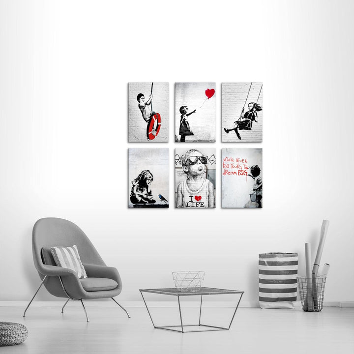Novart Wandbilder Set Banksy Collage - KOMPLETT AUFHÄNGFERTIG - Made in Germany - Moderne Bilder Woh
