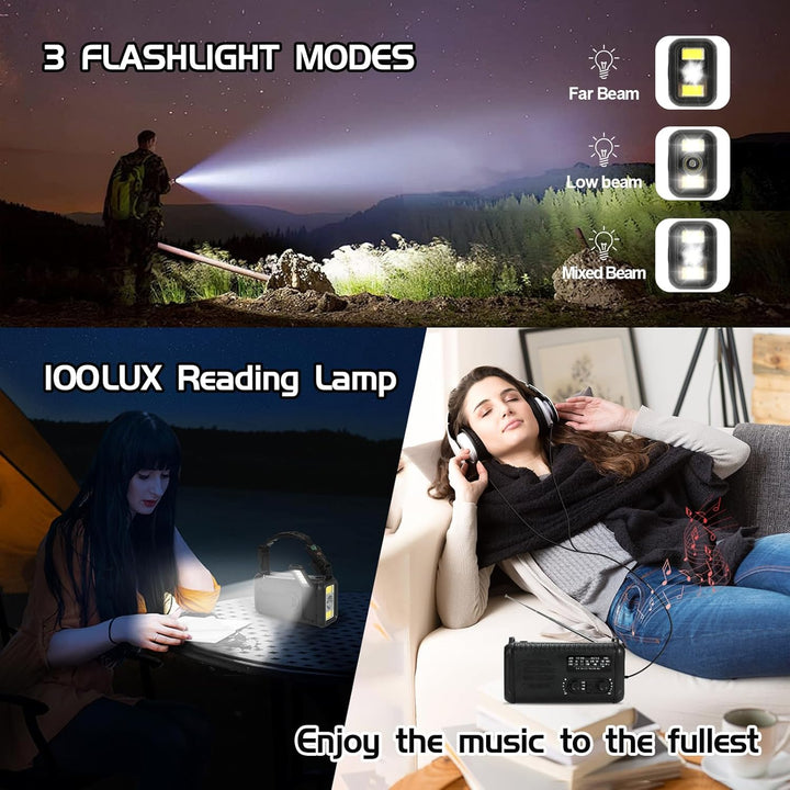 Notfallradio, Crank Wetterradio, 20000mAh Solarradio, Hand Kurbelradio mit AM/FM/NOAA, tragbares Rad