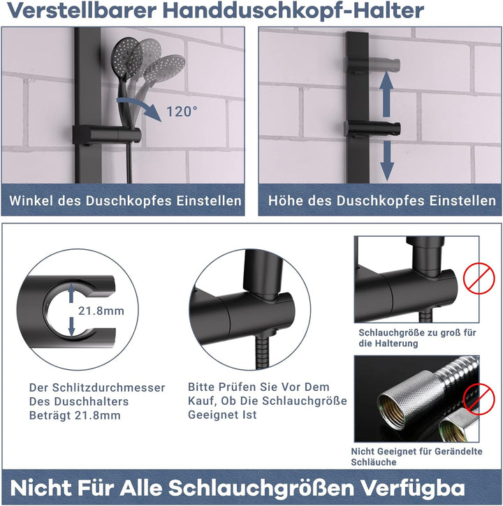 DETBOM Duschstange ohne Bohren Brausestange mit Kleber Metall Duschstange mit Duschkopfhalterung Höh