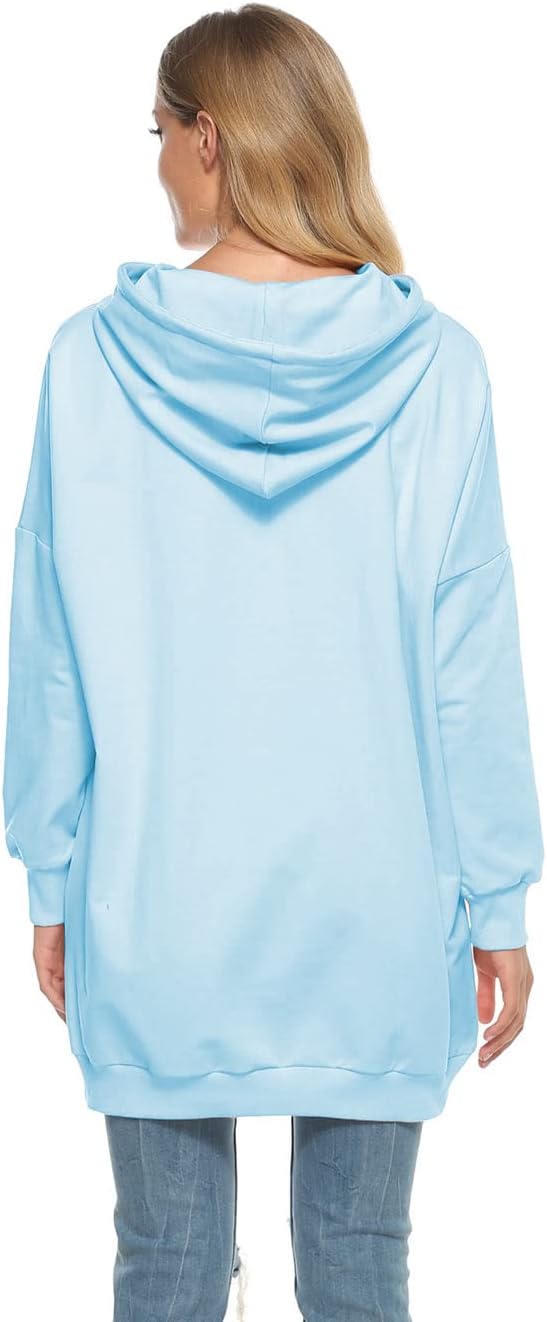 Famulily Damen Oversized Hoodie Kleid Baumwolle Lang Sweatshirt mit Kapuze Einfarbige Kapuzenpullove