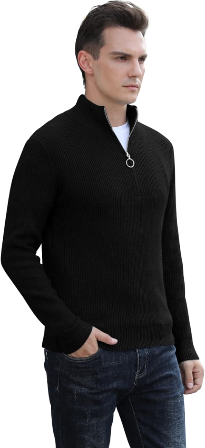 Hisir Pullover Herren Strickpullover 1/4 Zip Pulli Männer, Bequem Weich Warmer Winter Pullover für M