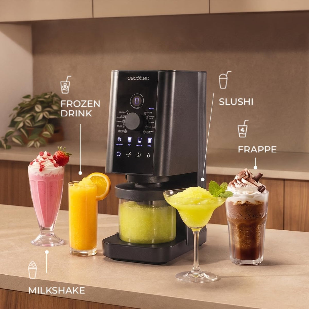 Cecotec Eismaschine Gelatec 1800, CreamOn and Re-Spin für ultra cremig, 10 Programme Eis & Ice-Drink