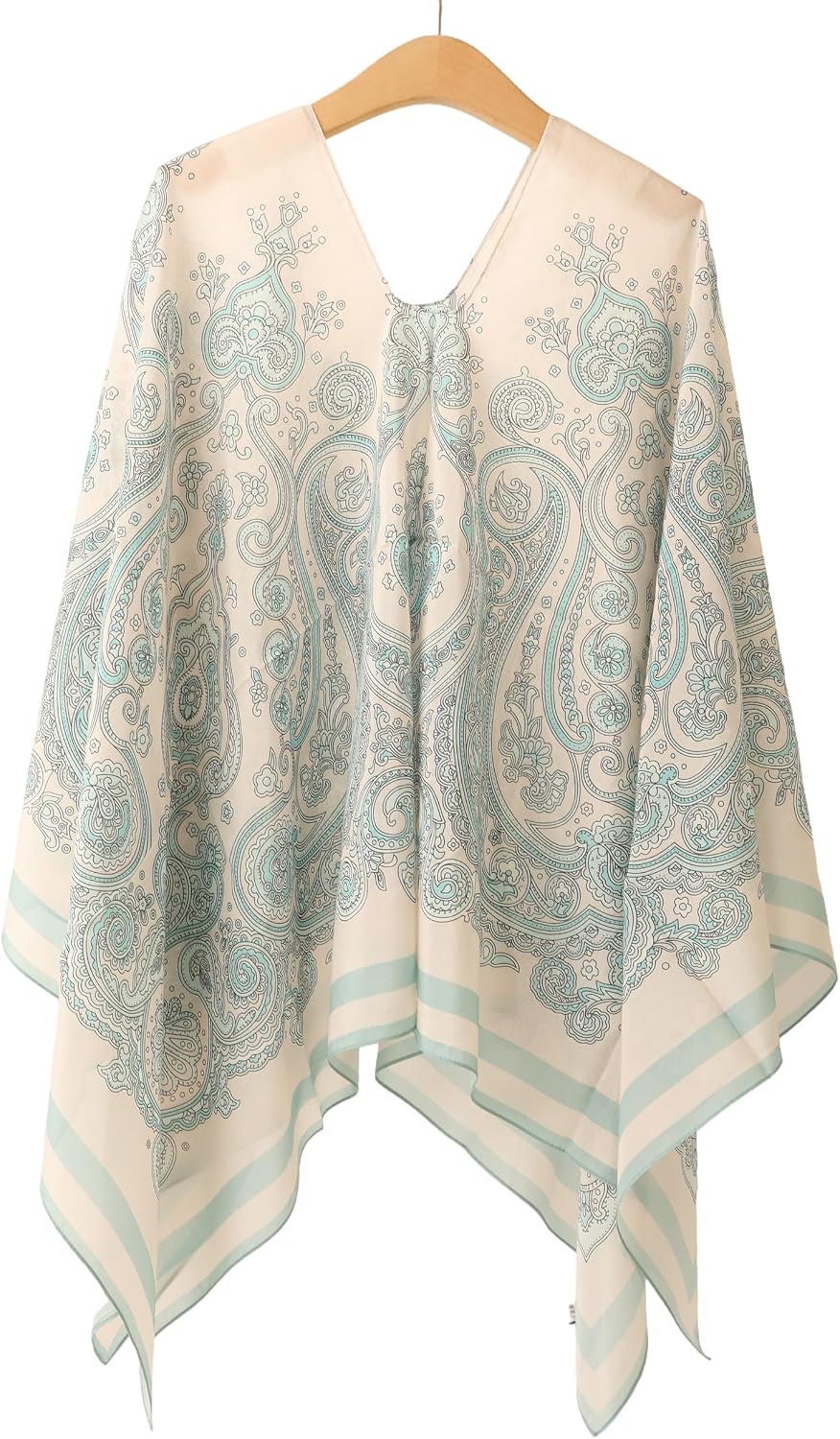 Damen 2-in-1 Sommer Poncho Schal aus Seide &amp; Baumwolle Mix leicht Umschlagtuch Tunika Schultertuch f