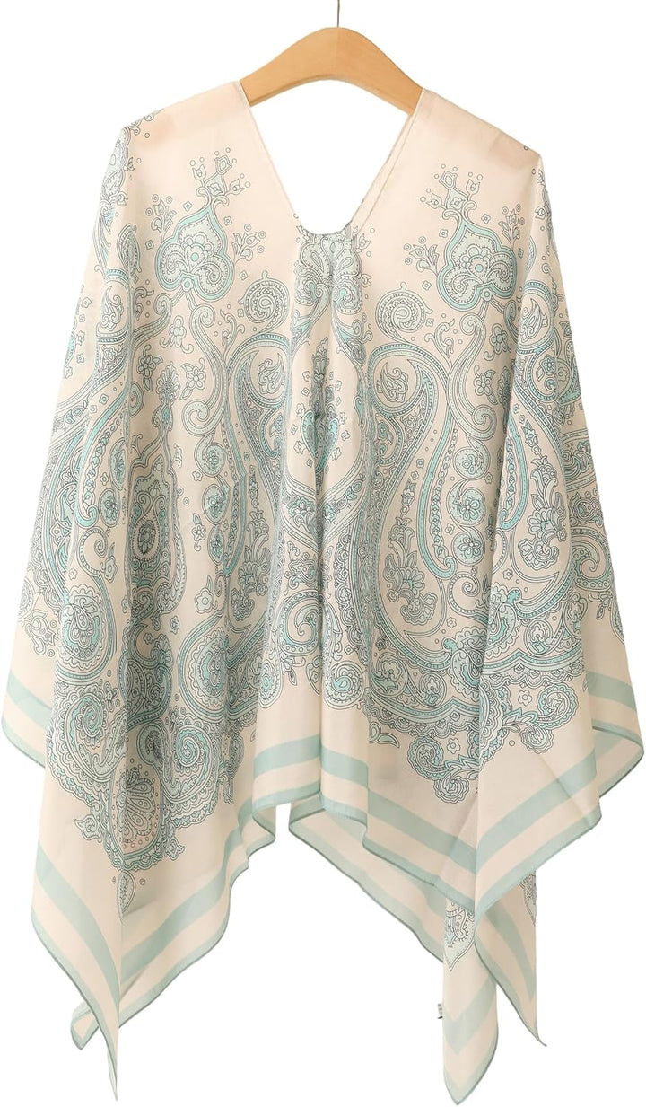 Damen 2-in-1 Sommer Poncho Schal aus Seide &amp; Baumwolle Mix leicht Umschlagtuch Tunika Schultertuch f