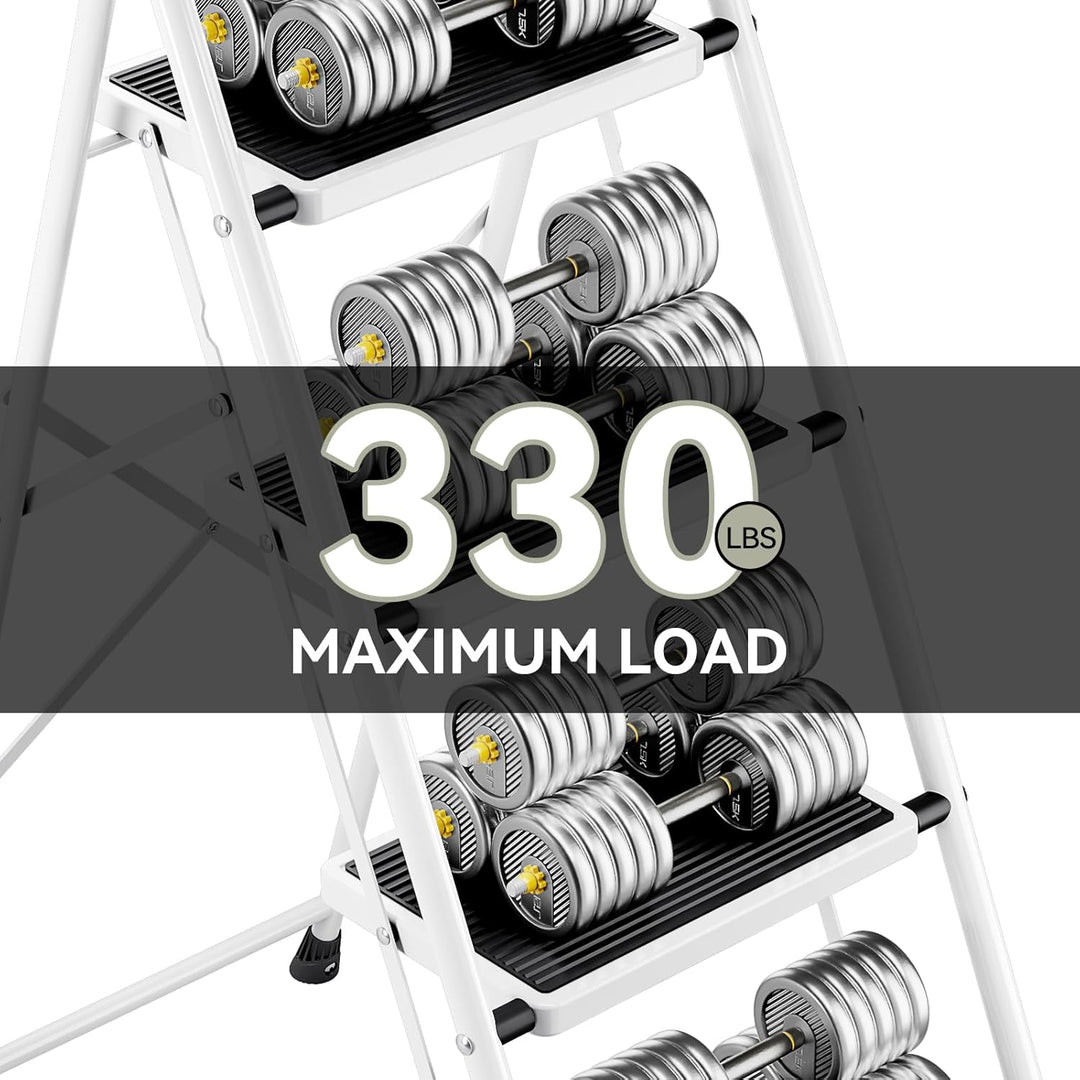 KINGRACK Tritthocker mit 4 Stufen, zusammenklappbar, für Erwachsene mit Handlaufen, robuster Stahl,