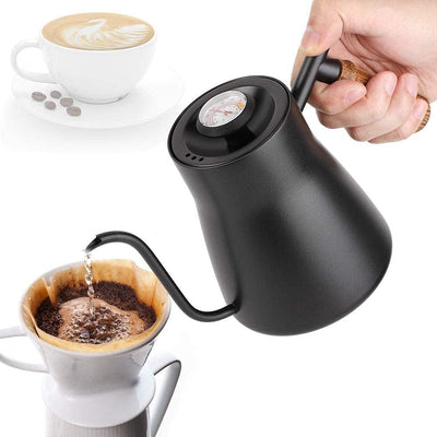 Fdit 850ml Edelstahl-Schwanenhals Teekessel über Kaffee Wasserkocher mit Holzgriff Tropfen (2#)