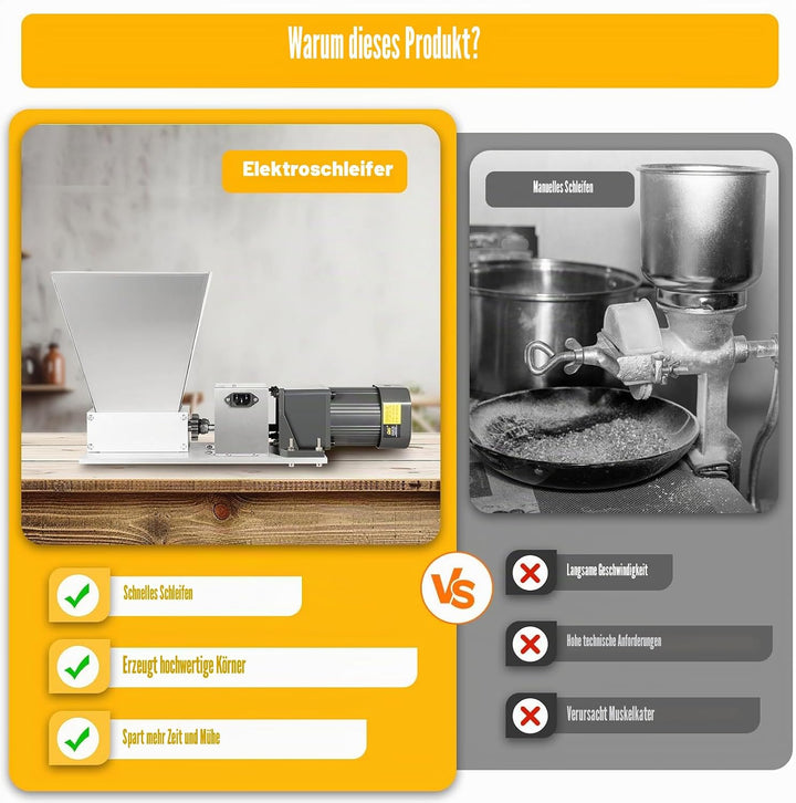 Haferquetsche, 220V 60W Flockenquetsche 4L Getreidequetsche 75rpm Elektrische Getreidemühle Verstell