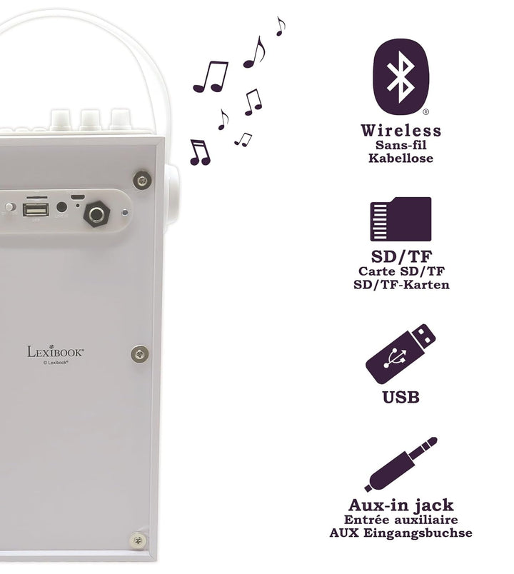 Lexibook BTP180Z iParty-Tragbarer Bluetooth-Lichtlautsprecher mit Mikrofon, Stereoanlage, Lichteffek