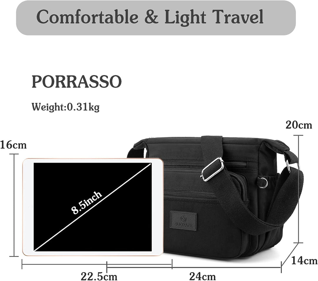 PORRASSO Damen Umhängetasche Casual Schultertasche Multi Tasche Nylon Handtasche für Reisen Wandern