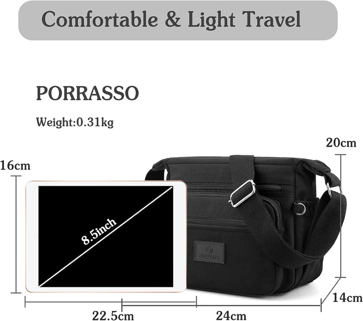 PORRASSO Damen Umhängetasche Casual Schultertasche Multi Tasche Nylon Handtasche für Reisen Wandern
