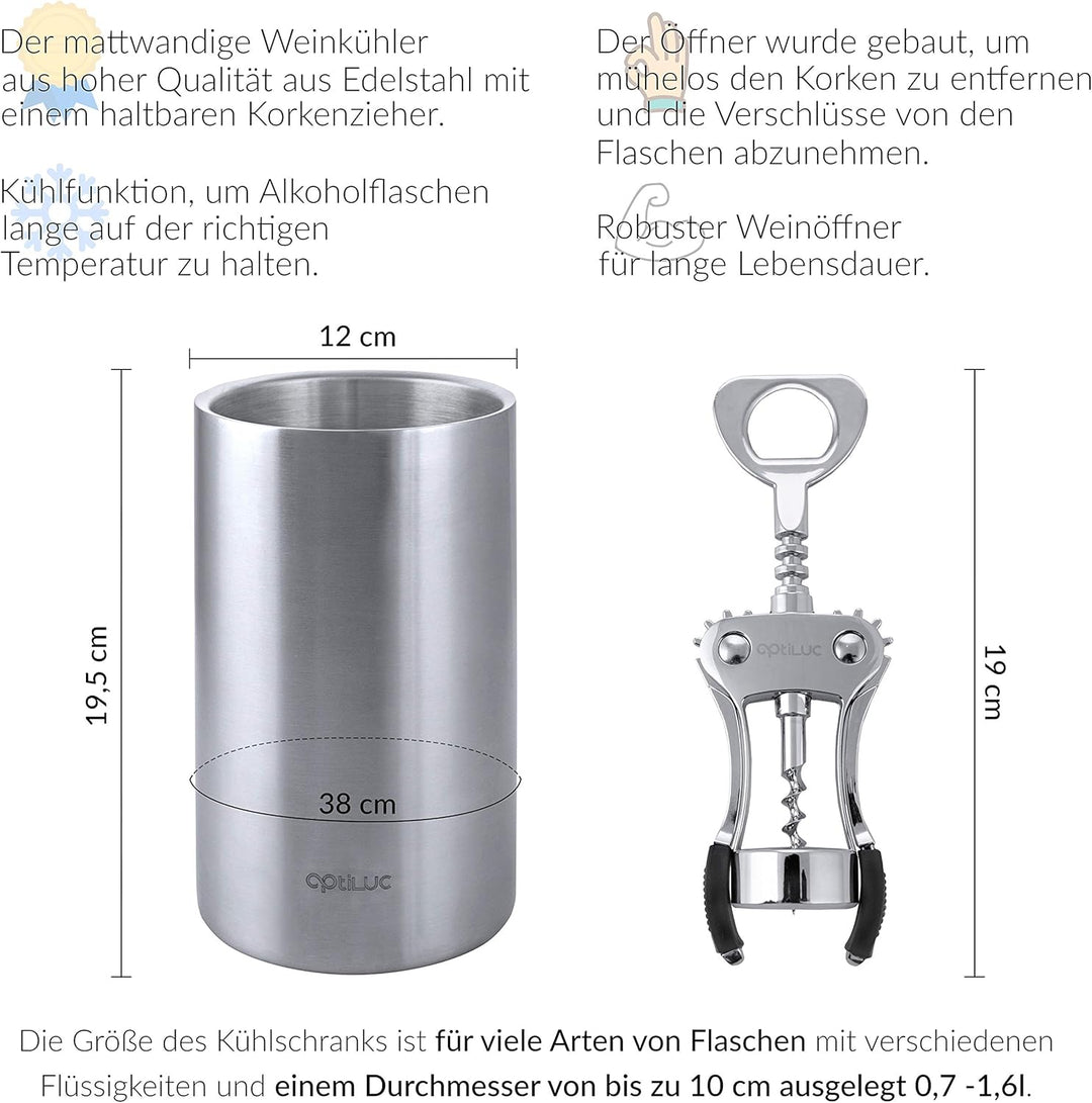 Weinkühler aus Edelstahl, Flaschenkühler Doppelwandig für Wein, Sekt, Champagner, Bier, Glas Flasche