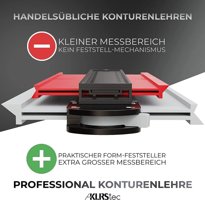 KLRStec® Professional Konturenlehre - Hochwertige Nadelschablone mit Feststeller zum übertragen von