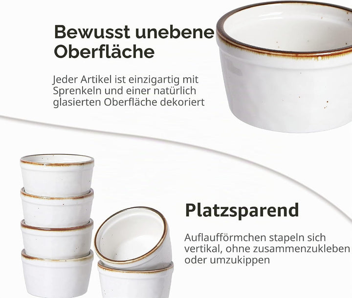 ONEMORE Auflaufförmchen, gross, Keramik, rustikaler Stil, cremeweiss 355ml Speckled Collection, 355m