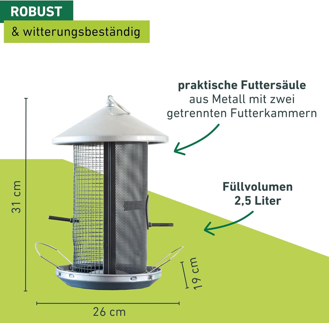 Windhager Vogelfuttersilo Happy Bird, Vogelfutterspender Futterstation, witterungsbeständig, aus Met