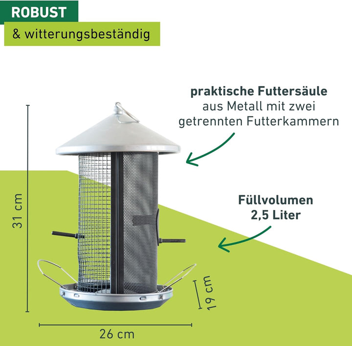 Windhager Vogelfuttersilo Happy Bird, Vogelfutterspender Futterstation, witterungsbeständig, aus Met