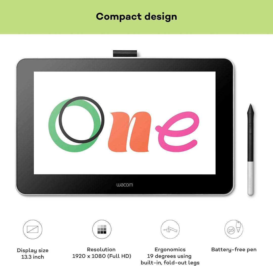 Wacom One Creative Pen Display mit Gratissoftware (zum Skizzieren, Zeichnen auf dem Bildschirm, 13,3