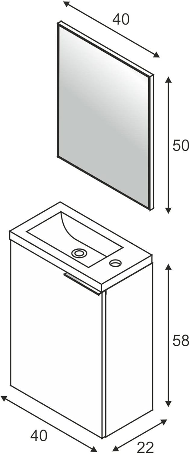 Dmora - Unterschrank Peoria, Abgehängter Badezimmerschrank, Kleiderschrank mit 1 Tür mit Spiegel und