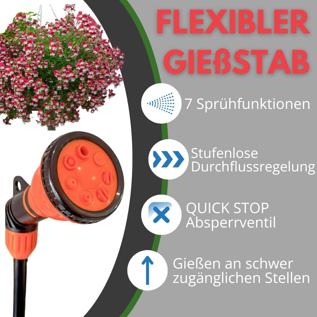 Giessstab 65cm mit 7 Funktionen Sprühbilder & QUICK STOP - Gartenbrause Zauberstab für Garten - Blum