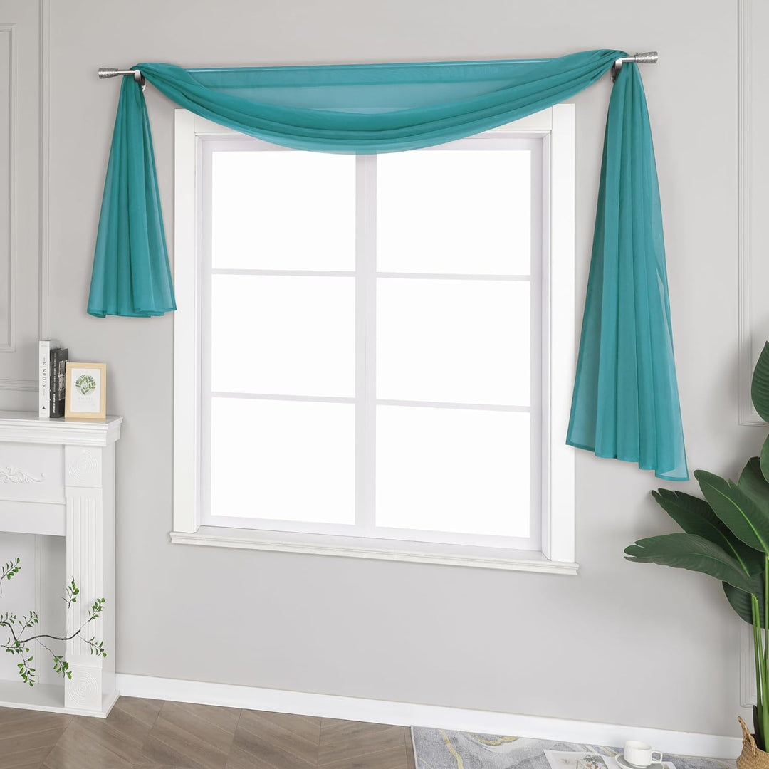 Yujiao Mao Uni Farbe Voile Freihandbogen Schals Querbehang Deko Gardinen Aqua BxL 140X600cm BxL 140X