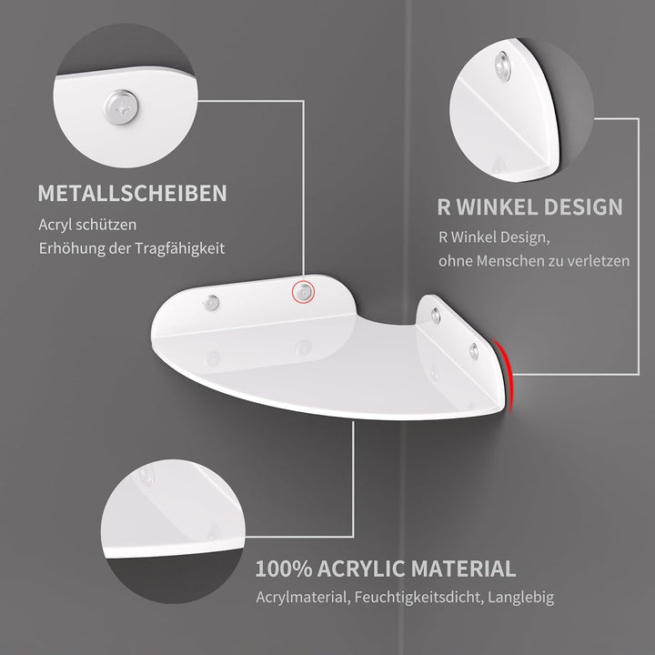 Sezanrpt 24x24CM Acryl Ecke Floating Regal Set von 2, Weiss Ecke Wand Regal für Home Decor, Lautspre