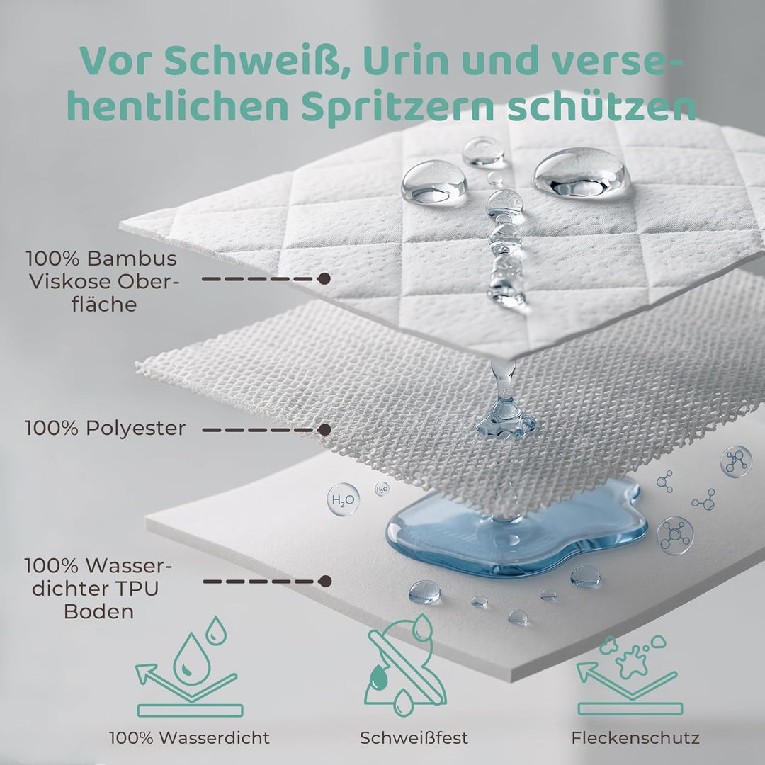 RECCI Bambus Wasserdichter Matratzenschoner 180 x 200 cm, Atmungsaktiv Matratzenauflage, Anti-Allerg