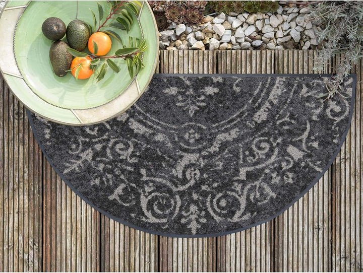 Salonloewe Amira Grey Fussmatte waschbar H42 x 085 cm Fussabtreter Schmutzfangmatte halbrund grau