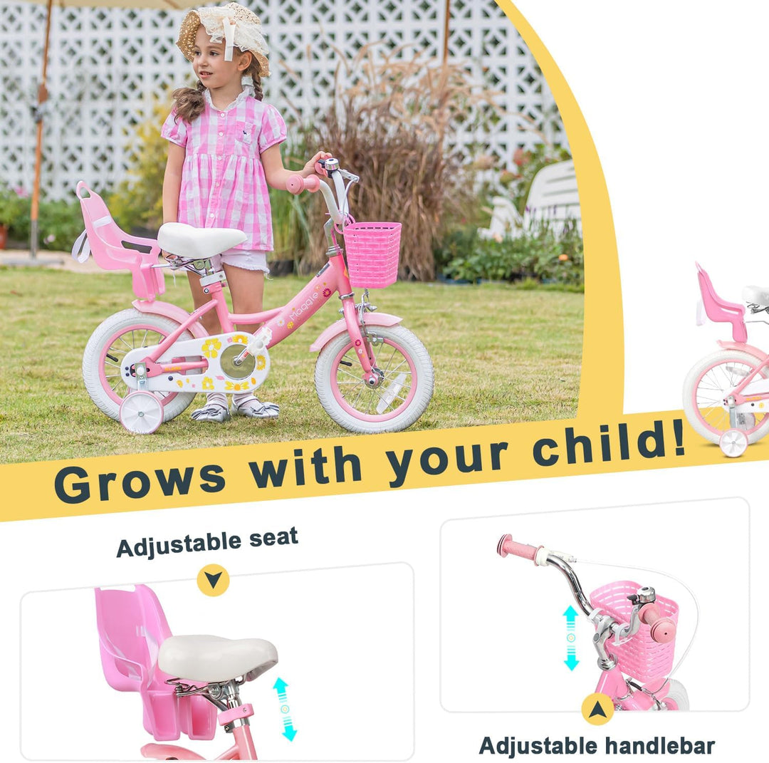 Glerc Maggie 12 14 16 Zoll KinderFahrrad für 2-7 Jahre Mädchenfahrrad alt mit Puppe-Sitz & Stützräde