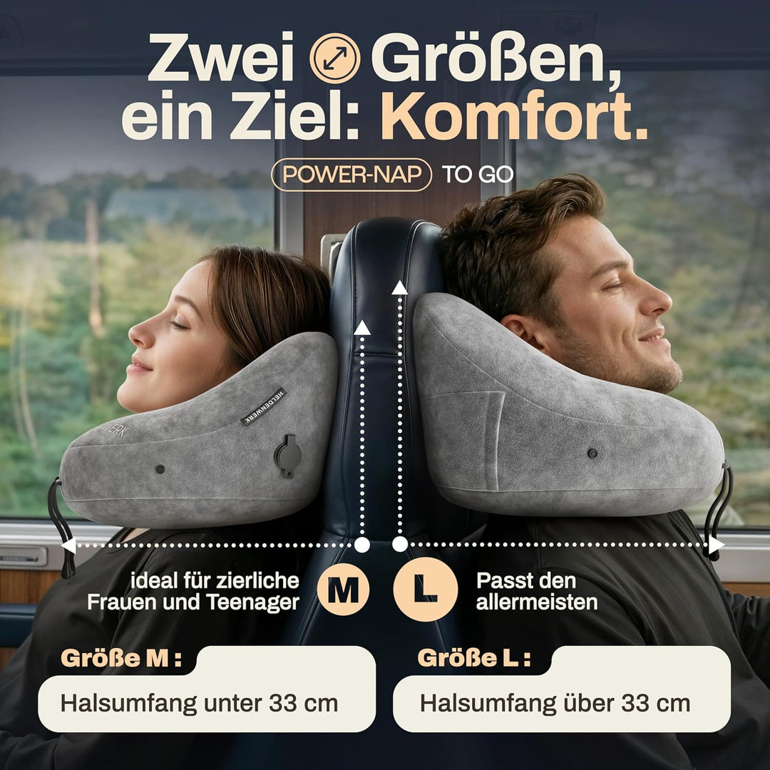 HELDENWERK® Air Nackenkissen Flugzeug Aufblasbar | Reisekissen für 5 Schlafpositionen, schnell aufbl