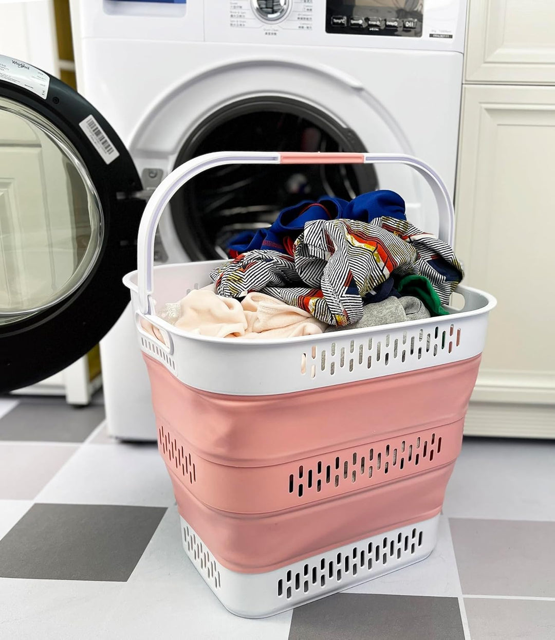 SAMMART 40L Zusammenklappbarer Wäschekorb aus Kunststoff mit Griffen – faltbarer Pop-Up-Aufbewahrung