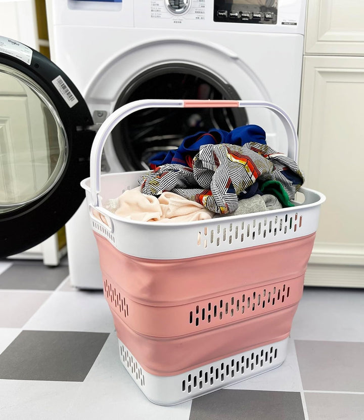SAMMART 40L Zusammenklappbarer Wäschekorb aus Kunststoff mit Griffen – faltbarer Pop-Up-Aufbewahrung