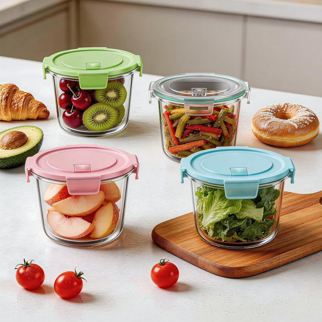 4er Set Runde Glasbehälter mit Deckel, 710 ml Meal Prep Gläser für Suppe, Salat, Müsli – Luftdicht,