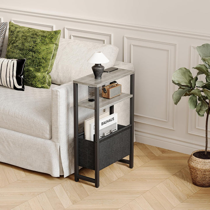 Konsolentisch Schmal 3 Ablagen Schmaler Nachttisch Oak Grey Sideboard Sofatisch mit Stauraum Beistel