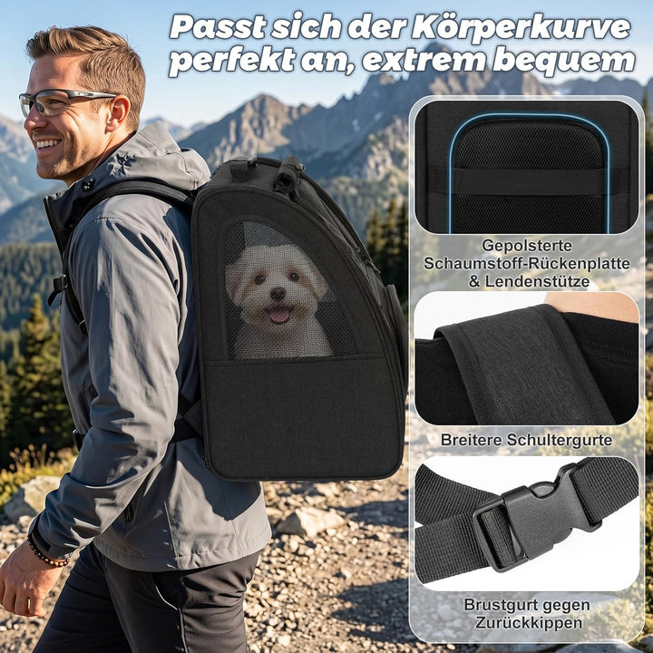 Aystkniet Hunderucksack, Katzenrucksack mit 270° Rundumbelüftung und 3-fachem Einstieg, Faltbare Hau