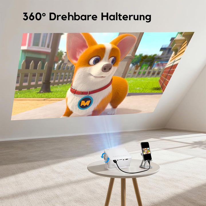 Mini Beamer mit Stativ, Beamer Full HD 1080P Unterstützt, AKIYO O1 Video Beamer für Handy Phone, Ges