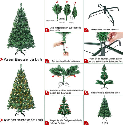 UISEBRT Weihnachtsbaum Künstlich mit Beleuchtung 150cm - LED Weihnachtsbäume Tannenbaum Christbaum D