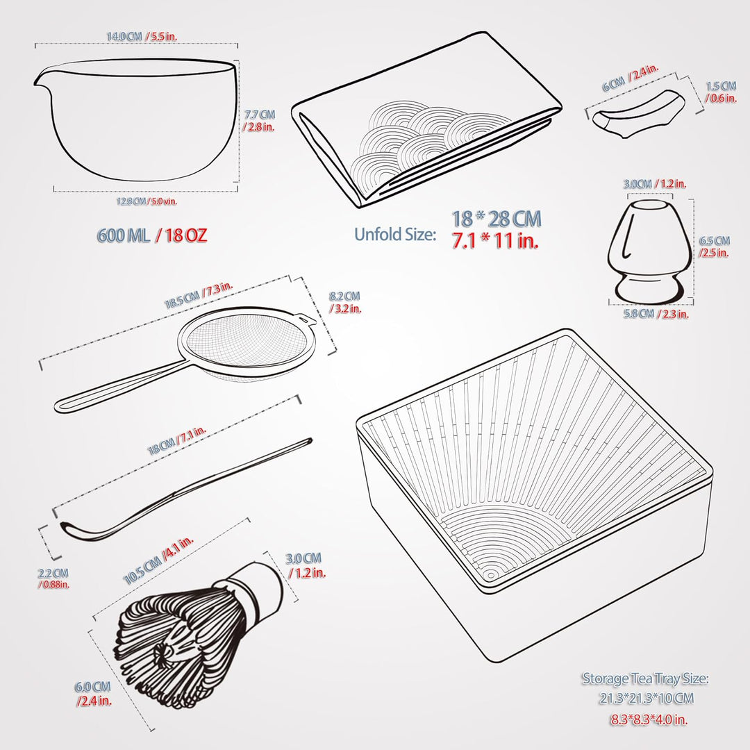 TEANAGOO Matcha Kit mit Aufbewahrungskoffer, 10 Stück Komplettes Matcha Tee Set, Keramik Matcha Scha