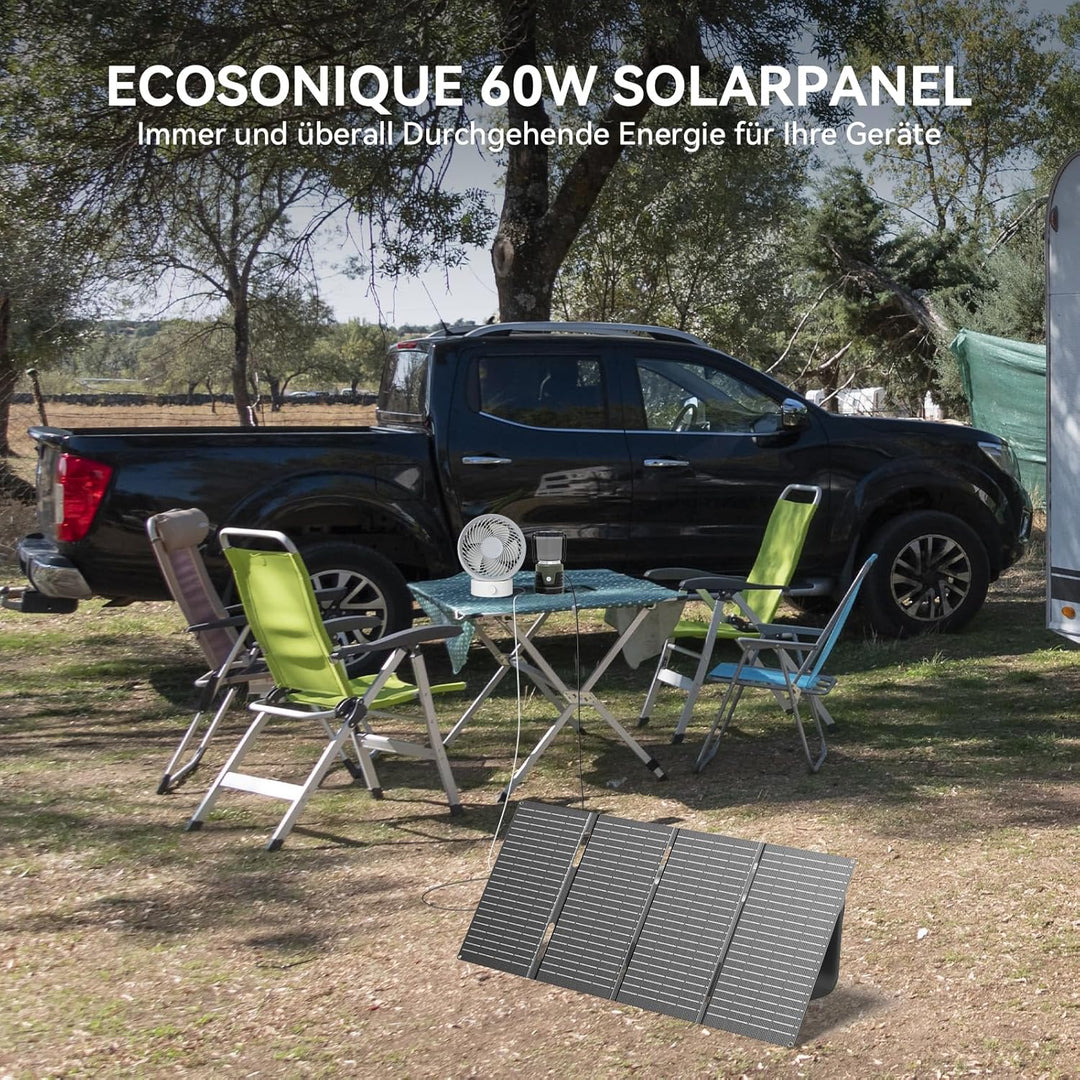 Ecosonique 60W Tragbares Faltbares Solarpanel mit ETFE 23% Wirkungsgrad, USB-C PD3.0 & USB-A QC3.0 S
