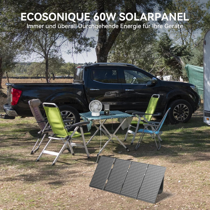 Ecosonique 60W Tragbares Faltbares Solarpanel mit ETFE 23% Wirkungsgrad, USB-C PD3.0 & USB-A QC3.0 S