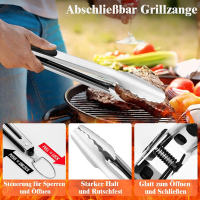 Grilliance BBQ Grillbesteck Set 30 Grillzubehör aus Hochwertiger Edelstahl Grillzange Grillspachtel