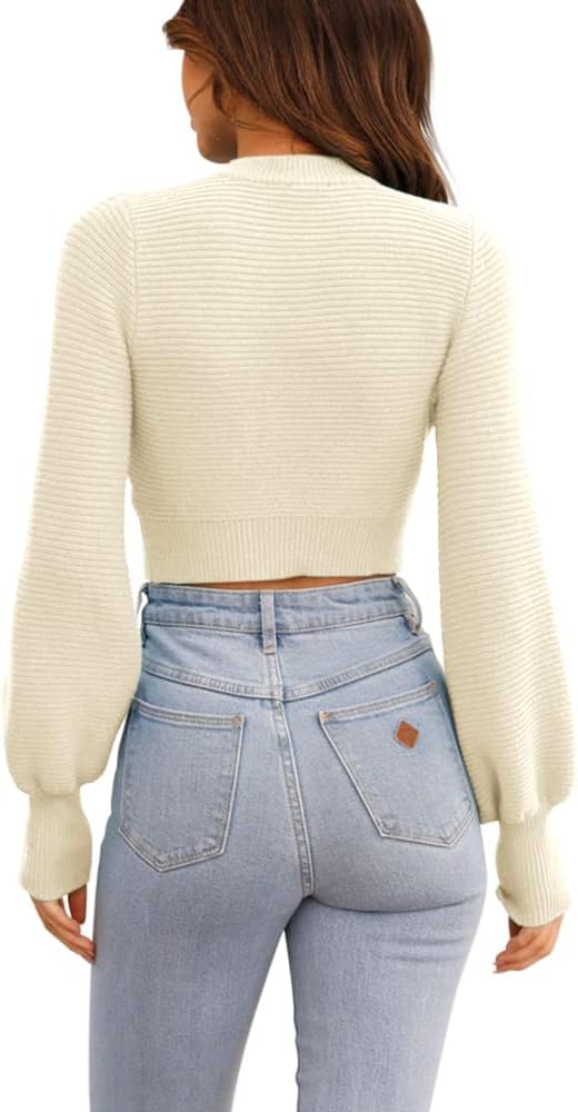 GeGekoko Damen Strickpullover Kurz Sexy Cropped Pullover mit Rundhalsausschnitt Herbst Winter Warmer