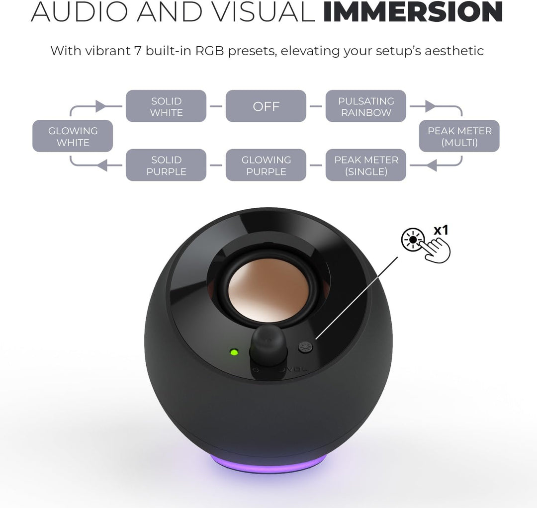 CREATIVE Pebble SE Minimalistischer 2.0 USB-C versorgter PC-Lautsprecher mit RGB-Beleuchtung, 3.5mm