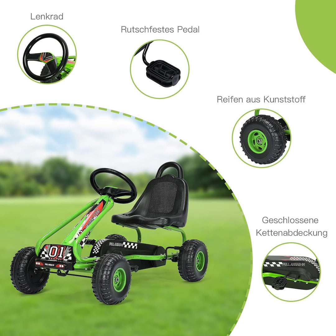 RELAX4LIFE Kinder Gokart mit Handbremse &amp; verstellbarem Sitz, Tretauto mit Pedalen, Tretfahrzeug bis