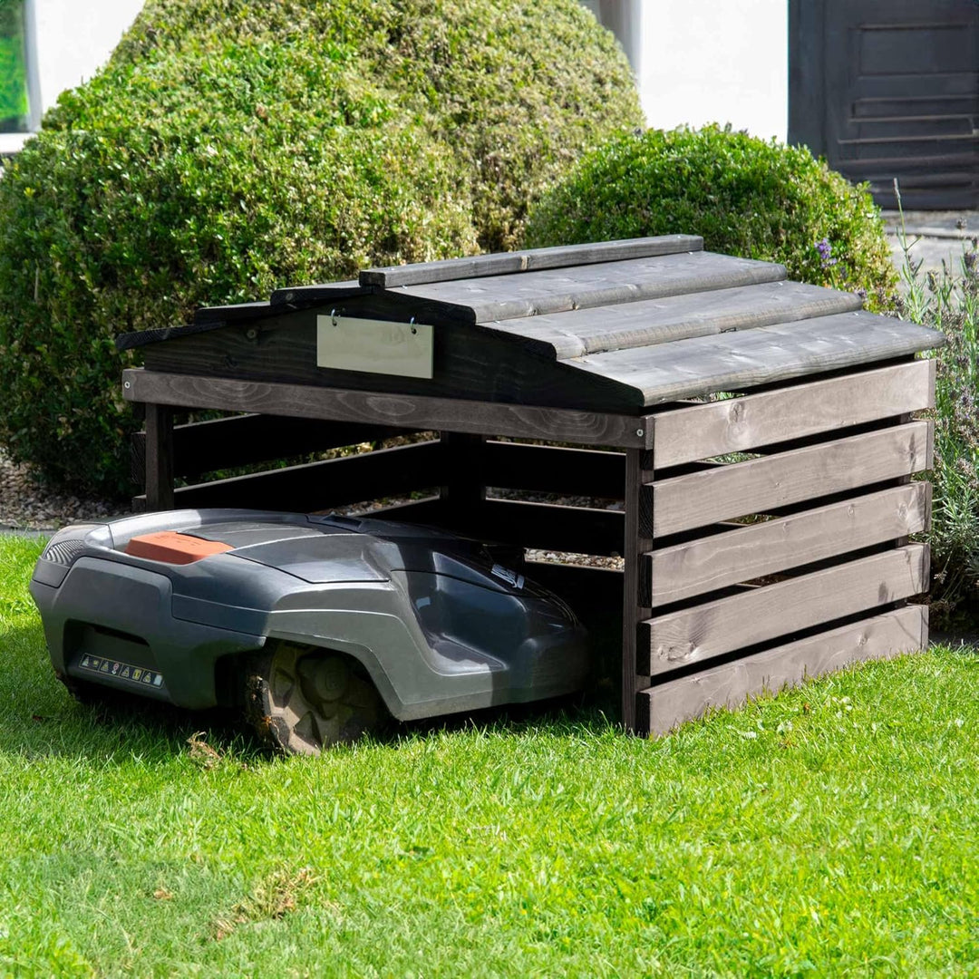dobar® Mähroboter Garage aus Holz mit abnehmbarem Dach - Rasenroboter Unterstand mit individualisier