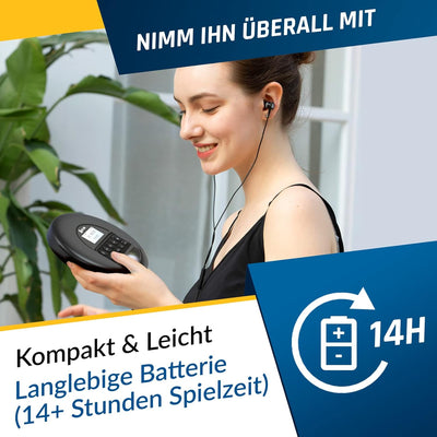 KLIM Nomad - NEU 2023 - Tragbarer CD-Player Discman mit langlebigem Akku - Inklusive KLIM Fusion Kop