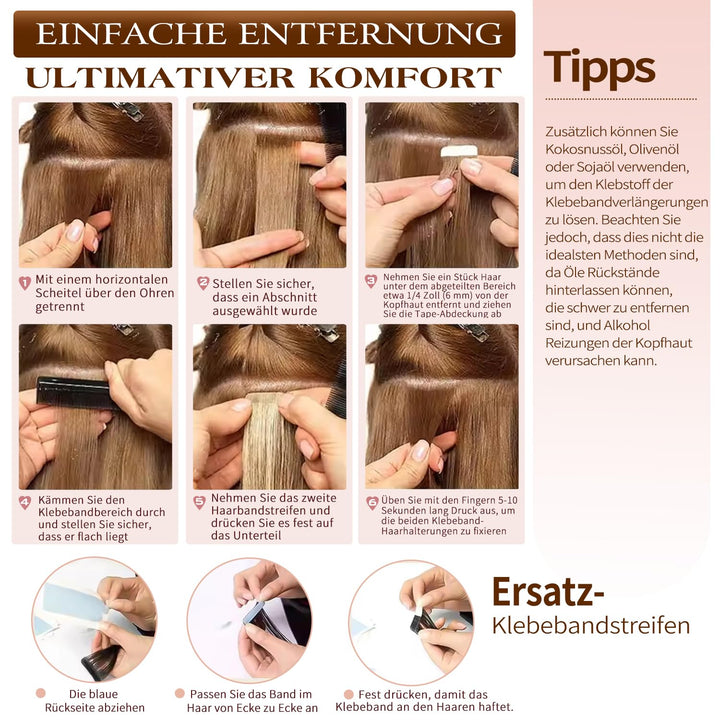 Tape in Extensions Echthaar, 24 Zoll 20pcs 50g, Invisible Tape Ins, Dünn & Komfortabel für Alltag &