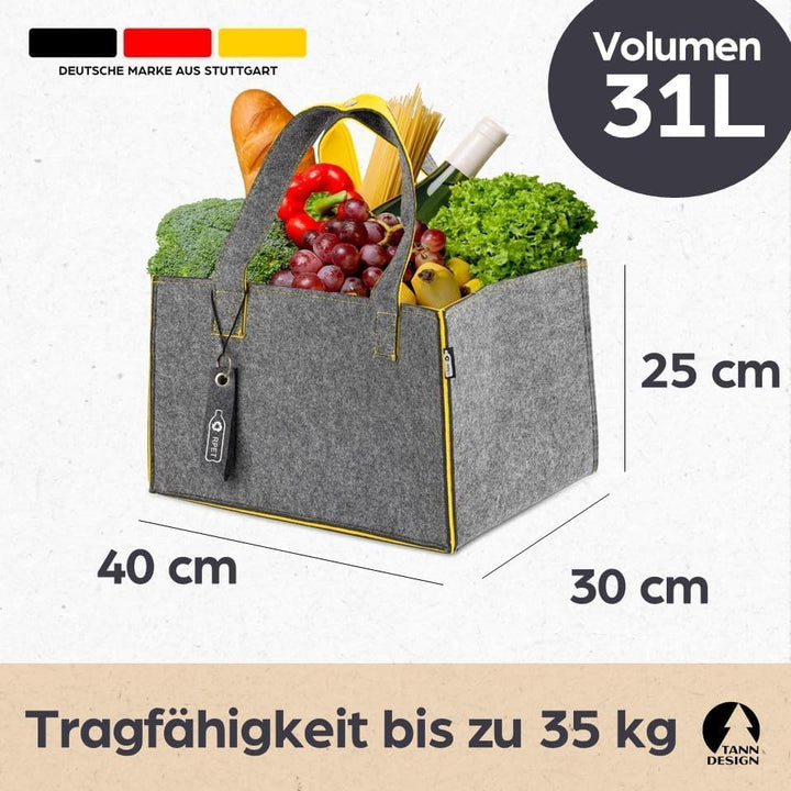 TANNDESIGN - Einkaufskorb & Kaminholzkorb aus recycelten Plastikflaschen (Filz-Tasche) - Holz-Korb f