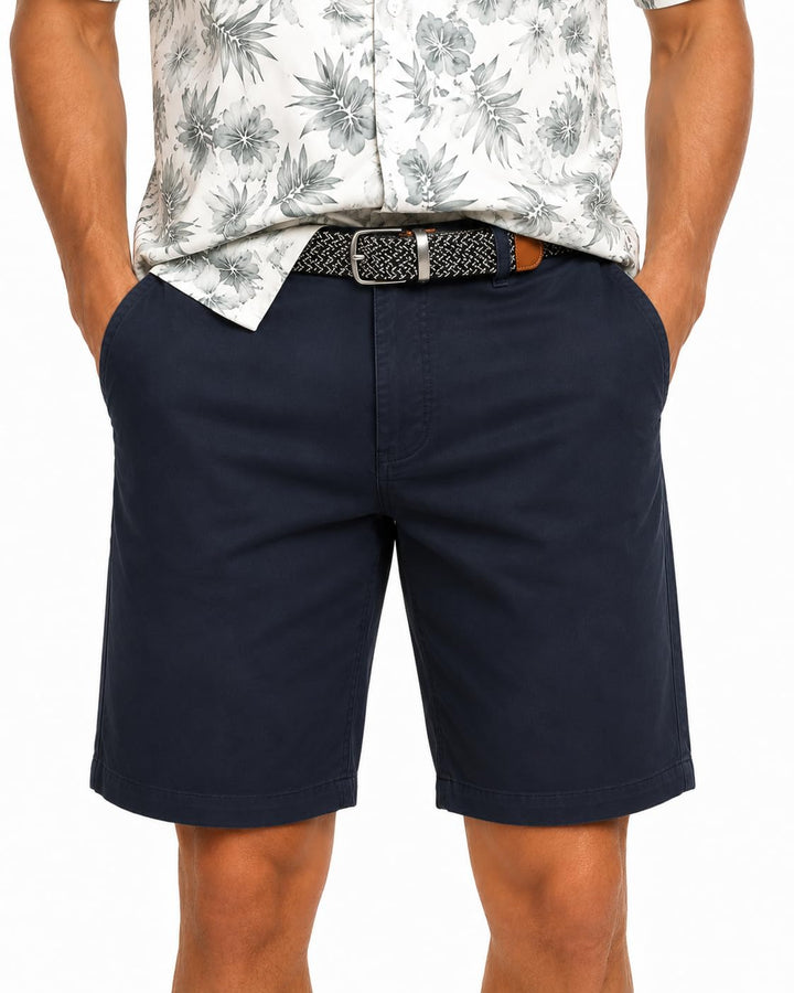 Xact Herren Premium massgeschneiderte Stretch Chino Shorts 30 Marineblau mit Gürtel, 30 Marineblau m