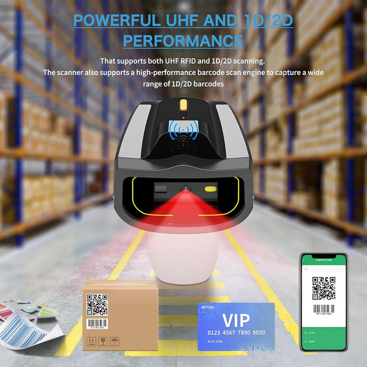 NETUM Wireless Hybrid RFID 2D-Barcode-Scanner, UHF-RFID-Tags-Leser und 1D/2D-QR-Barcode-Scan, Verbin